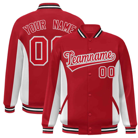 Custom Red White Varsity Full-Snap Color Block Letterman Baseball Jacket