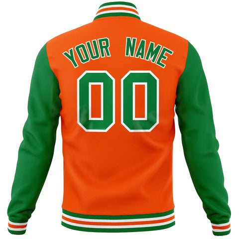 Custom Orange Kelly Green Varsity Full-Snap Raglan Sleeves Letterman Baseball Jacket