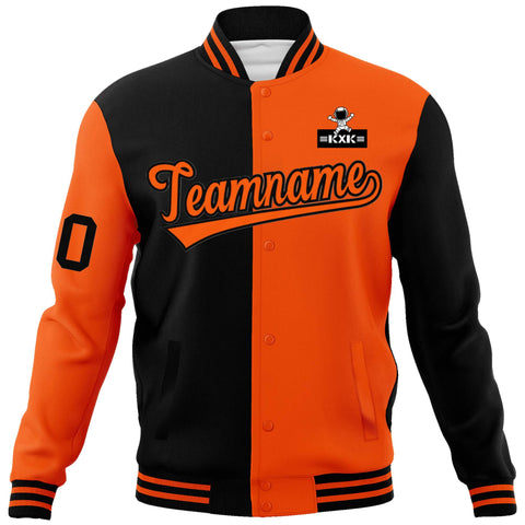 Custom Black Orange Two Tone Split Fashion Varsity Letterman Jacket with Raglan Sleeves