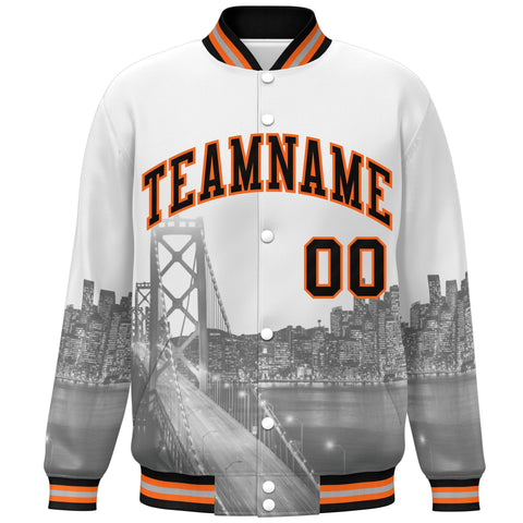 Custom White Black-Orange San Francisco City Connect Track Varsity Full-Snap Jacket