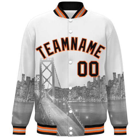 Custom White Black-Orange San Francisco City Connect Track Varsity Full-Snap Jacket
