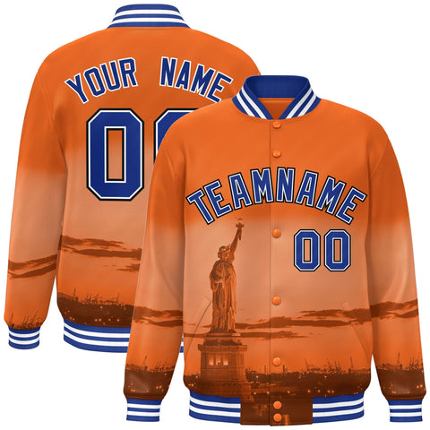 Custom Orange Royal-Black New York City Connect Track Varsity Full-Snap Jacket