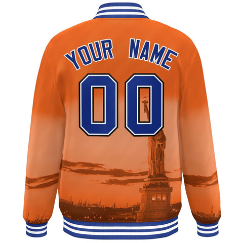 Custom Orange Royal-Black New York City Connect Track Varsity Full-Snap Jacket