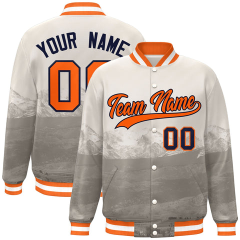 Custom Cream Orange-Navy Denver City Connect Track Varsity Full-Snap Jacket