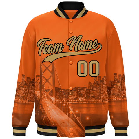 Custom Orange Old Gold-Black San Francisco City Connect Track Varsity Full-Snap Jacket