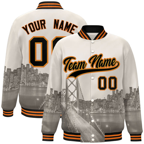 Custom Cream Black-Old Gold San Francisco City Connect Track Varsity Full-Snap Jacket