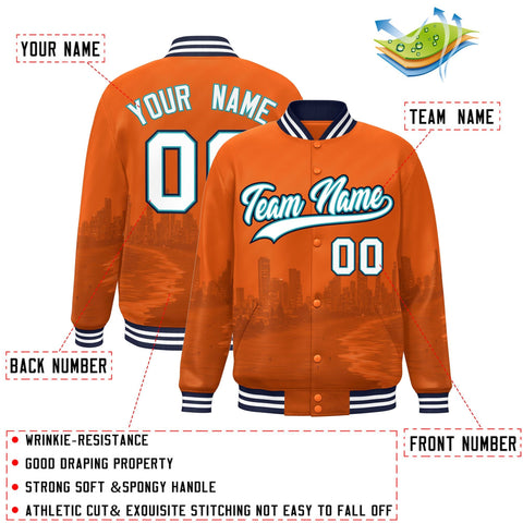Custom Orange White-Navy Miami City Connect Track Varsity Full-Snap Jacket