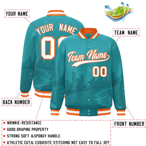 Custom Aqua White-Orange Miami City Connect Track Varsity Full-Snap Jacket