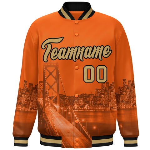 Custom Orange Old Gold-Black San Francisco City Connect Track Varsity Full-Snap Jacket
