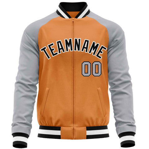 Custom Orange Gray Varsity Full-Zip Raglan Sleeves Letterman Baseball Jacket