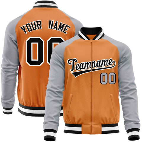 Custom Orange Gray Varsity Full-Zip Raglan Sleeves Letterman Baseball Jacket