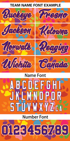 Custom Orange Purple-White Varsity Pets Paw Prints Graffiti Pattern Letterman Baseball Jacket