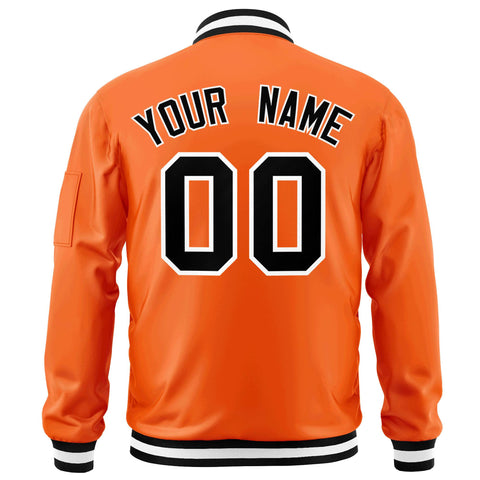 Custom Orange Black-White Varsity Full-Zip Letterman Bomber Jacket