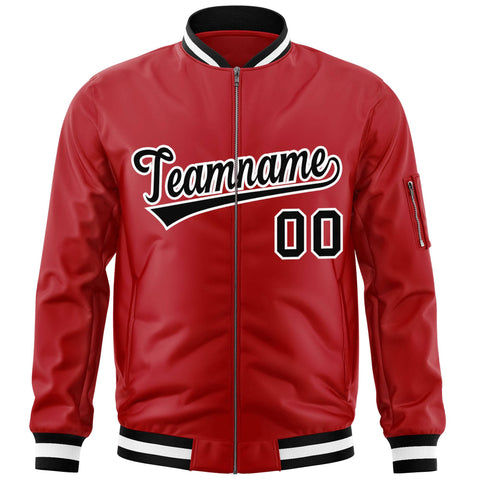 Custom Red Black-White Varsity Full-Zip Letterman Bomber Jacket