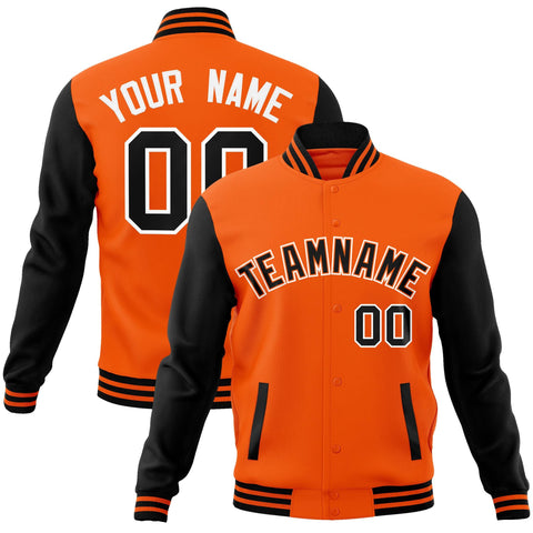 Custom Orange Black-White Raglan Sleeves Varsity Full-Snap Letterman Jacket