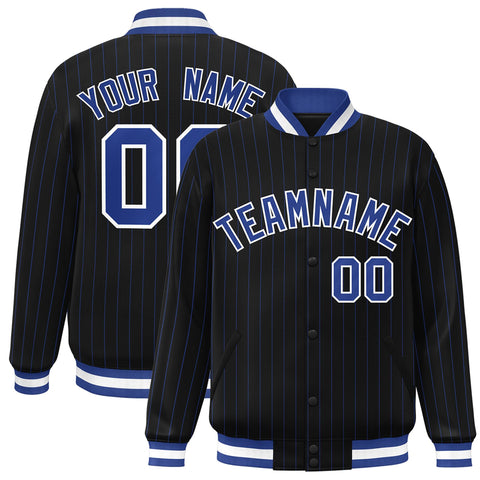Custom Black Royal-White Personalized Letterman Stripe Fashion Baseball  Jacket