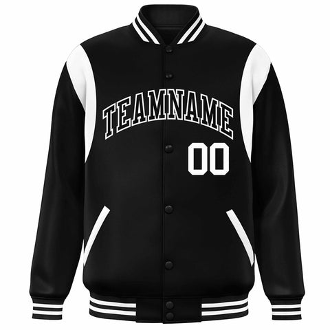 Custom Black White Color Block Bomber Varsity Full-Snap Baseball Jacket