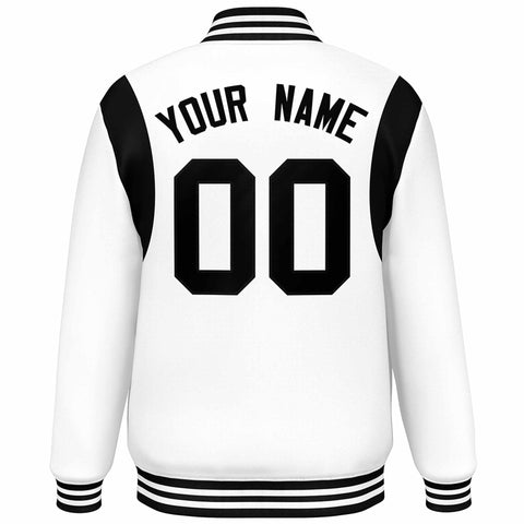 Custom White Black Color Block Bomber Varsity Full-Snap Baseball Jacket