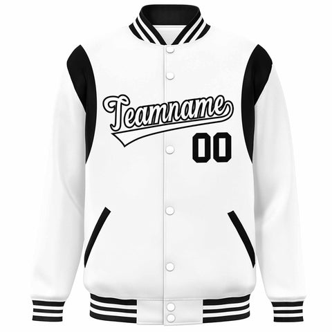 Custom White Black Color Block Bomber Varsity Full-Snap Baseball Jacket
