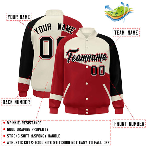 Custom Red White-Black Color Block Bomber Varsity Full-Snap Baseball Jacket