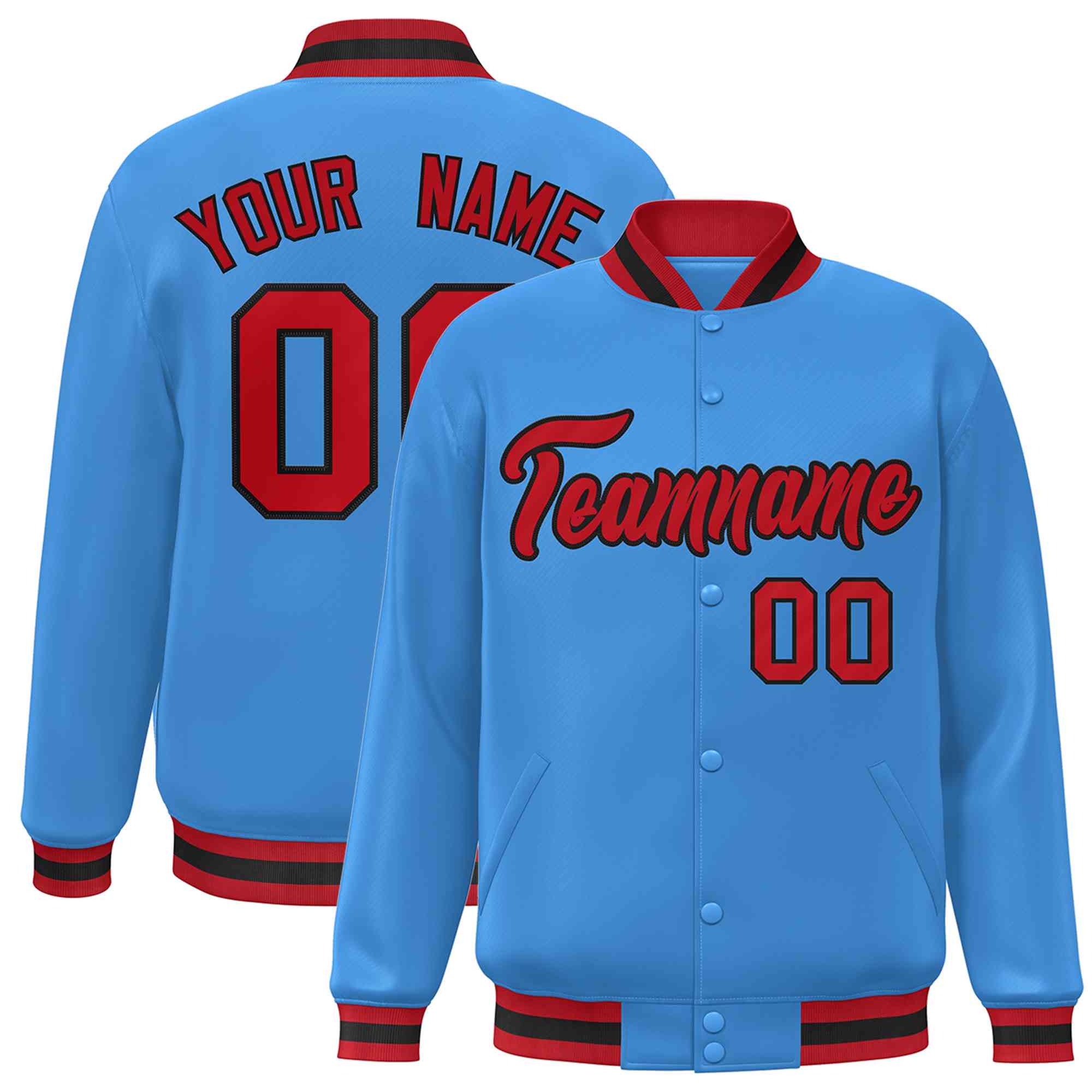 Custom Powder Blue RedBlack Heal Classic Style Varsity Letterman Jack