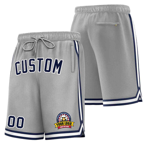 Custom Gray Navy-White Classic Style Basketball Mesh Shorts