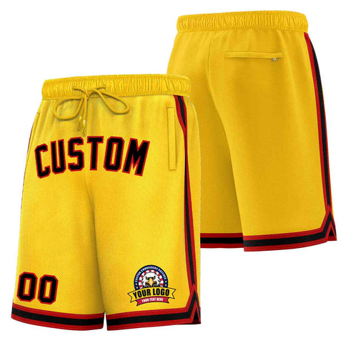 Custom Gold Black-Red Classic Style Basketball Mesh Shorts