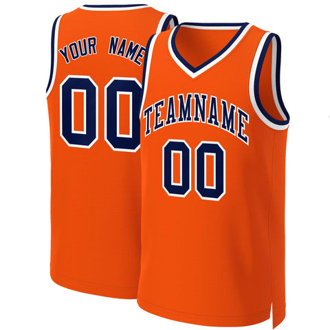 Custom Orange Navy-White Classic Tops Basketball Jersey