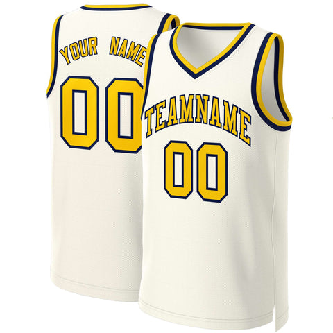 Custom Khaki Yellow-Navy Classic Tops Basketball Jersey