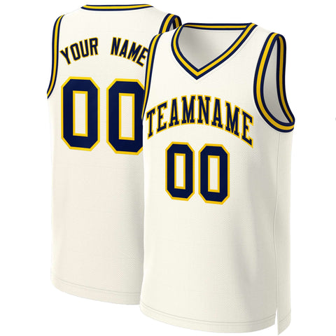 Custom Khaki Navy-Yellow Classic Tops Basketball Jersey