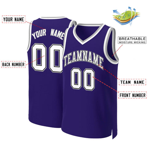 Custom Purple White-Black Classic Tops Basketball Jersey