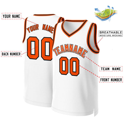 Custom White Orange-White Classic Tops Basketball Jersey