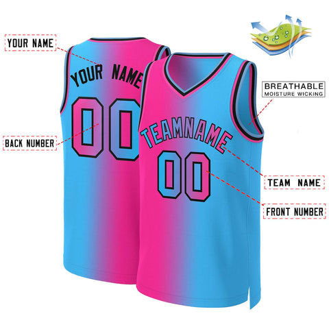Custom Pink Blue-Black Gradient Fashion Tops Basketball Jersey