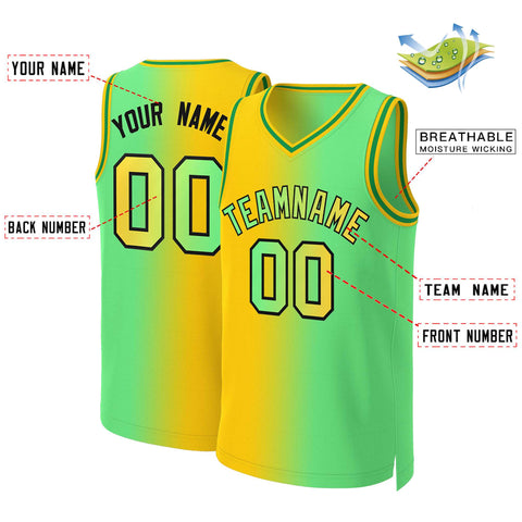 Custom Yellow Neon Green-Black Gradient Fashion Tops Basketball Jersey