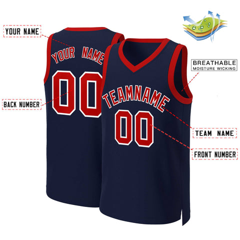 Custom Navy Red-White Classic Tops Basketball Jersey