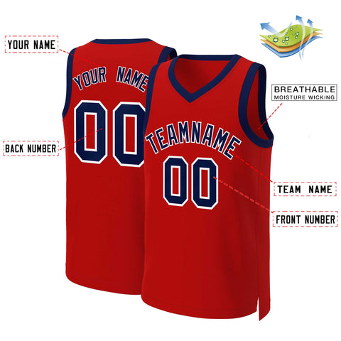 Custom Red Navy-White Classic Tops Basketball Jersey