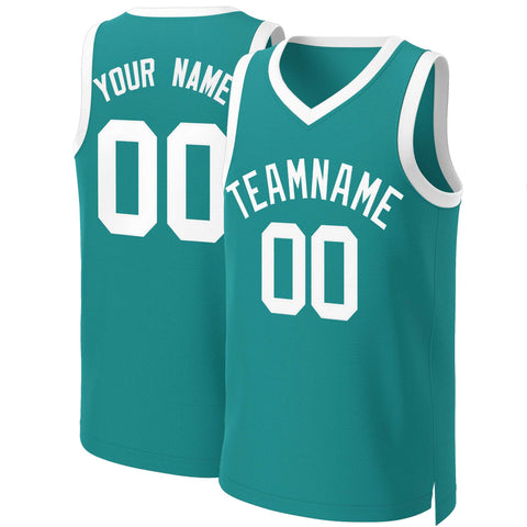 Custom Teal White Classic Tops Basketball Jersey