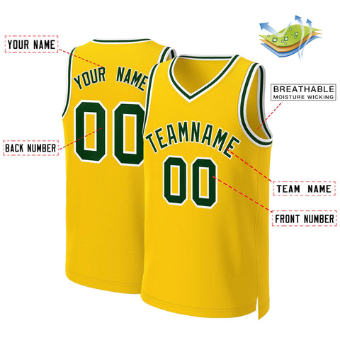 Custom Yellow Green-White Classic Tops Basketball Jersey