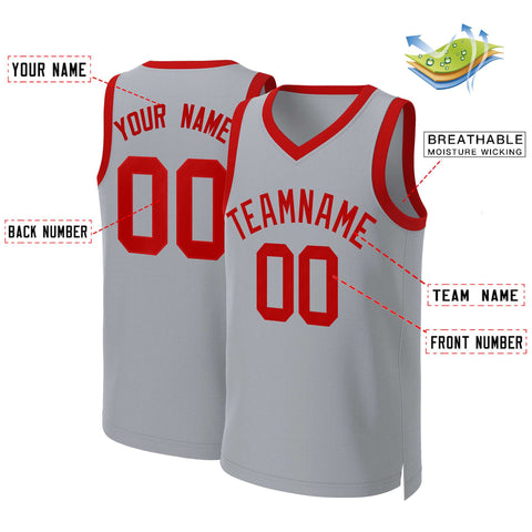 Custom Gray Red Classic Tops Basketball Jersey