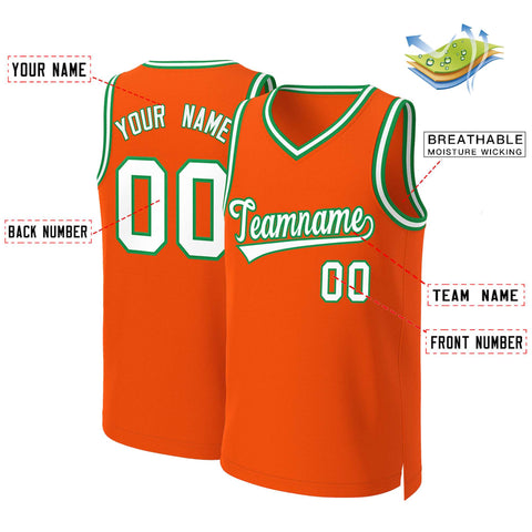 Custom Orange White-Kelly Green Classic Tops Basketball Jersey