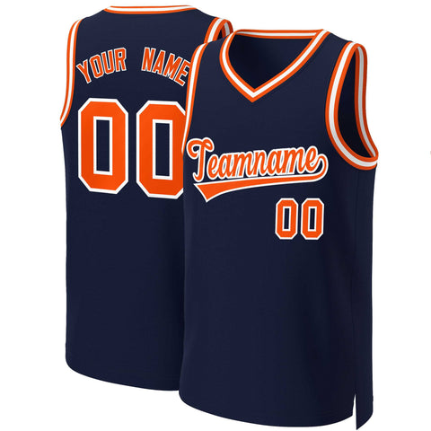 Custom Navy Orange-White Classic Tops Basketball Jersey