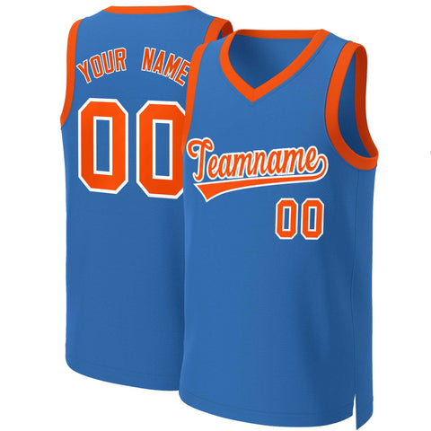 Custom Blue Orange-White Classic Tops Basketball Jersey