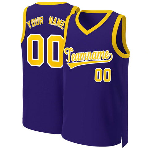 Custom Purple Gold-White Classic Tops Basketball Jersey
