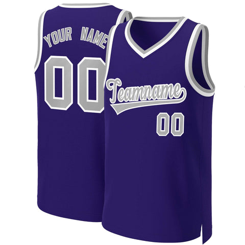 Custom Purple Gray-White Classic Tops Basketball Jersey