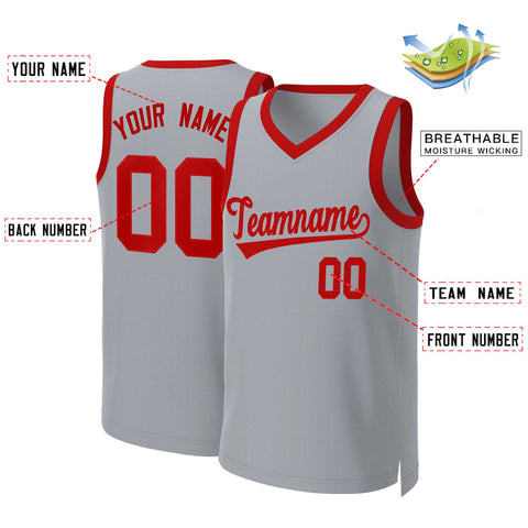 Custom Gray Red Classic Tops Basketball Jersey