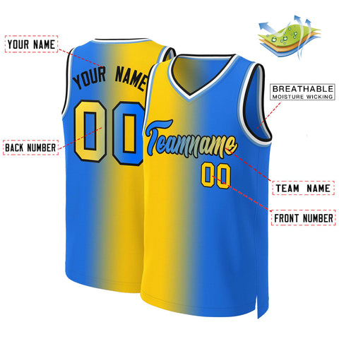 Custom Yellow Blue-Black Gradient Fashion Tops Basketball Jersey