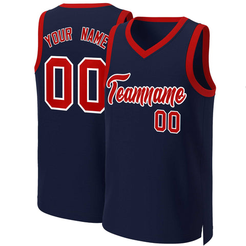 Custom Navy Red-White Classic Tops Basketball Jersey