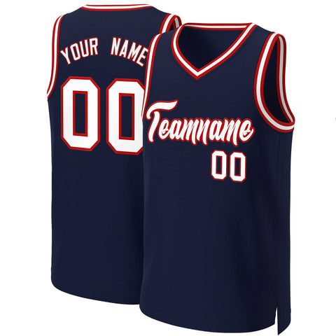 Custom Navy White-Red Classic Tops Basketball Jersey