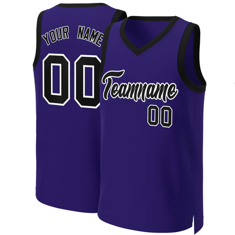 Custom Purple Black-White Classic Tops Basketball Jersey