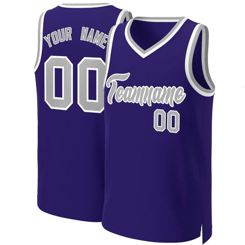 Custom Purple Gray-White Classic Tops Basketball Jersey
